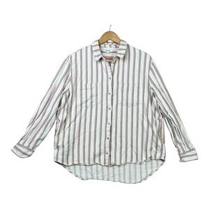 Madewell women Flannel Shirt Size Large White Plaid Button Side Pockets Casual